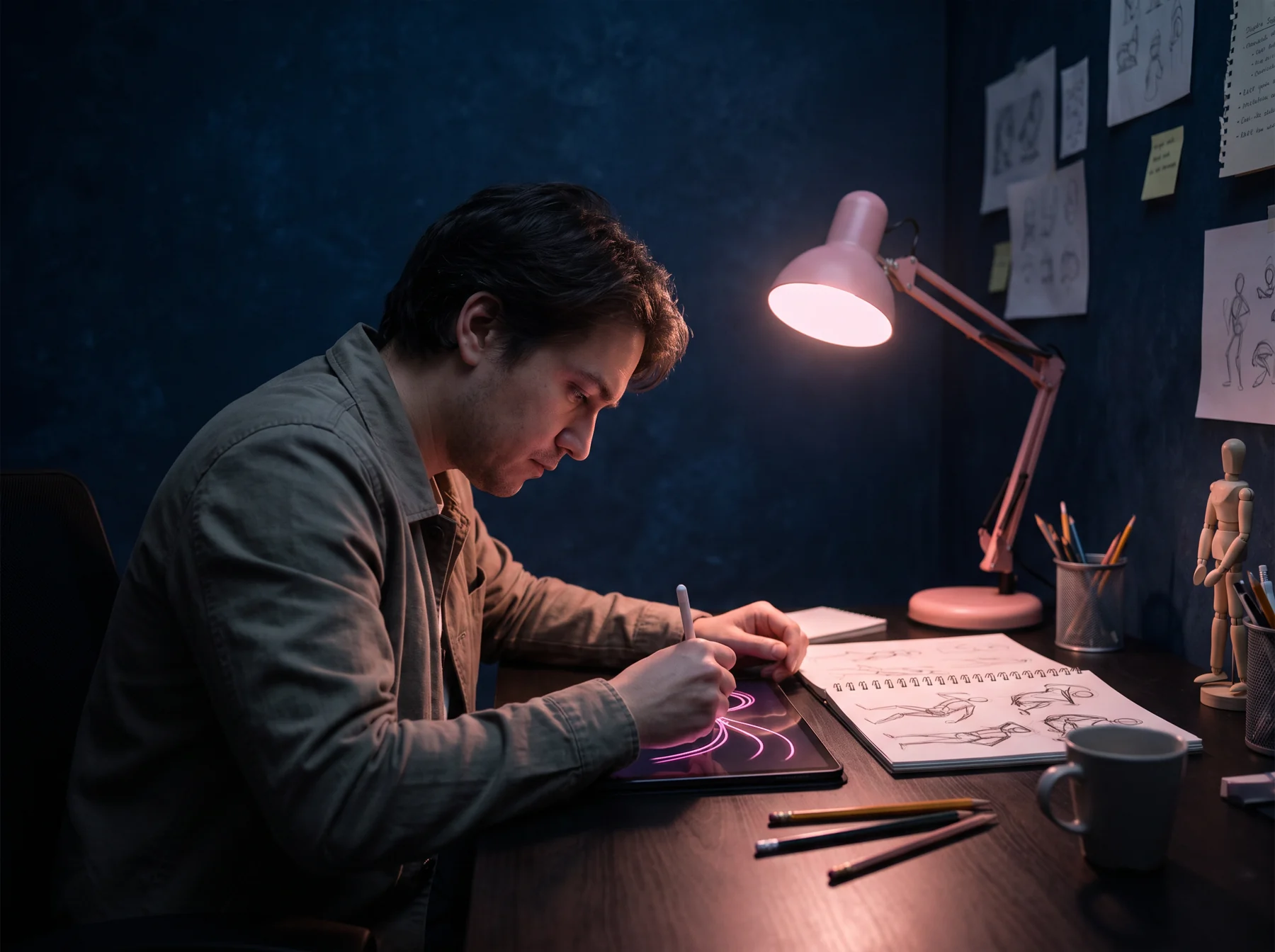 Animator sketching character movement